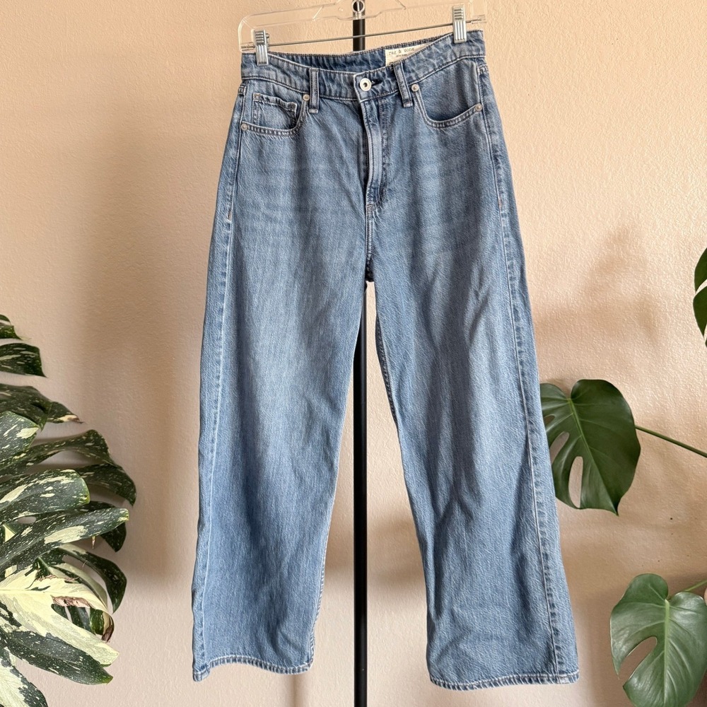 Rag & Bone Lori High-Rise Wide Leg Crop Jeans Woburn Light Wash Size 25